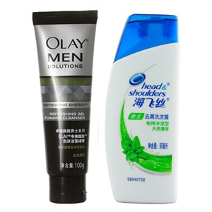 Olay 玉兰油 男士洁面啫哩组合（olay 男士净爽醒肤泡沫洁面啫哩100g+海飞丝去屑洗发露怡神冰凉型90毫升）