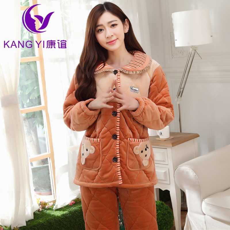 【香港康谊 <em>冬季女睡衣</em>加厚三层珊瑚绒夹棉女