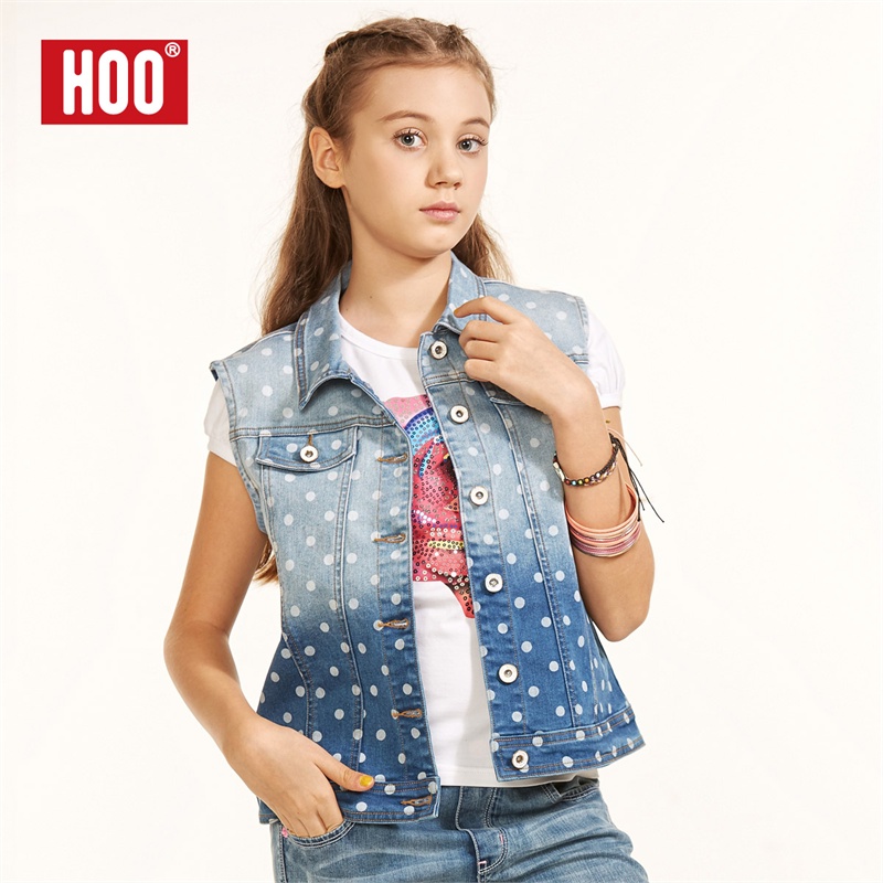 【HOO童装<em>女童牛仔马甲</em> 女孩可爱波点背心马