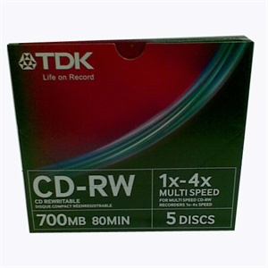 【当当销售配送】TDK CD-RW 4X 700MB 单片盒装 5片一组 刻录盘