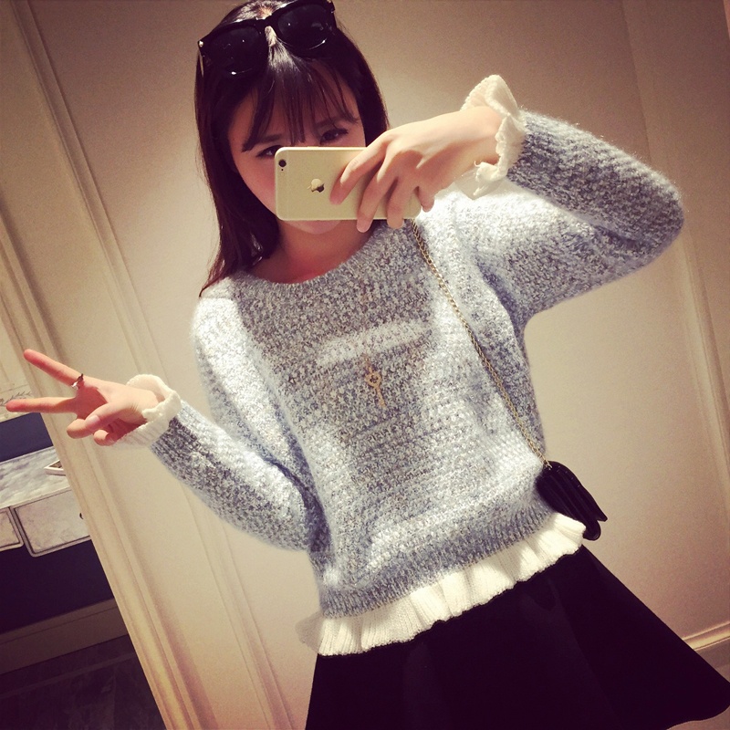 【左久夕 2015春秋小清新<em>毛衣女</em>秋装木耳边套