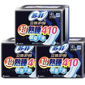 苏菲 超熟睡410立体护围瞬吸干爽纤巧夜用 洁翼型 4P×3三联包