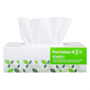 PurCotton 全棉时代 绿色清新版盒装全棉平纹棉巾45g/20x20cm,80片/盒