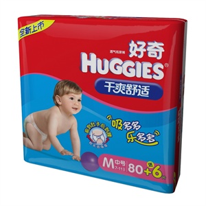 好奇干爽舒适第二代纸尿裤中号特大超值装M 80+6片