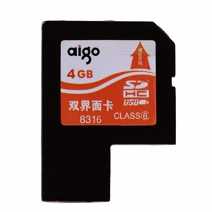 aigo爱国者 多功能存储卡8316 4G（4MB/S）USB/SD双功能卡式U盘