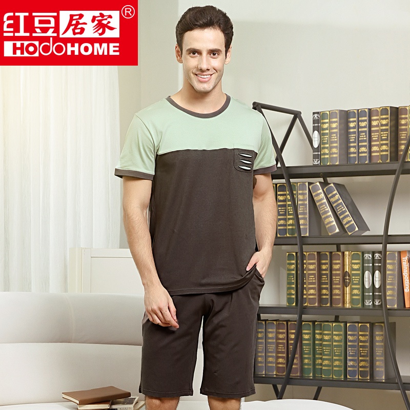【2015<em>男士短袖睡衣夏</em>红豆居服套装图片】高