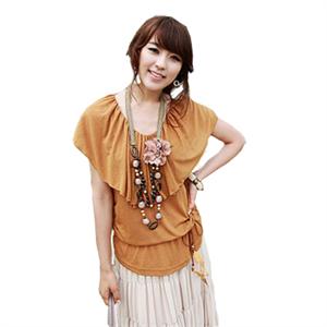 韩都衣舍韩国2011新款夏装荷叶边纯色短袖女T恤DM0557FX