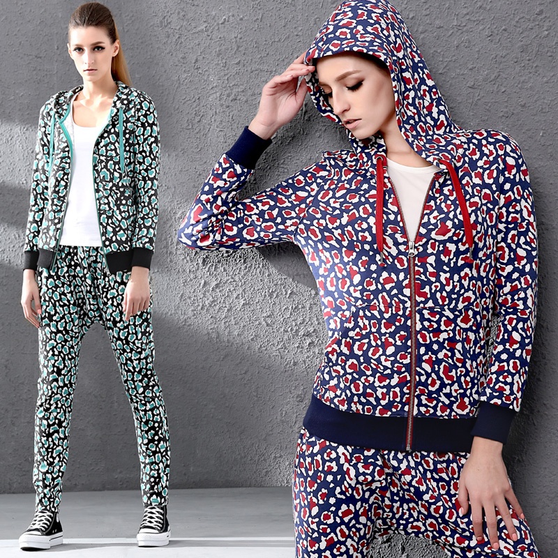 【至in尚品 2015<em>春季</em>新款<em>女装 豹纹</em>印花连帽卫