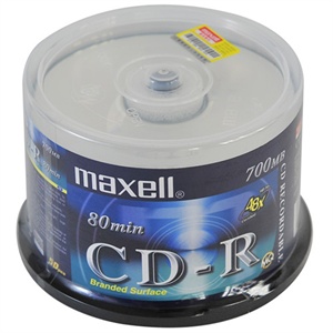 【当当销售配送】MAXELL麦克赛尔 CD-R80 48X 700MB 银盘 50片桶装 刻录盘