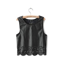 无袖<em>PU</em>仿皮<em>背心马甲</em>2014夏季专柜同款刺绣镂