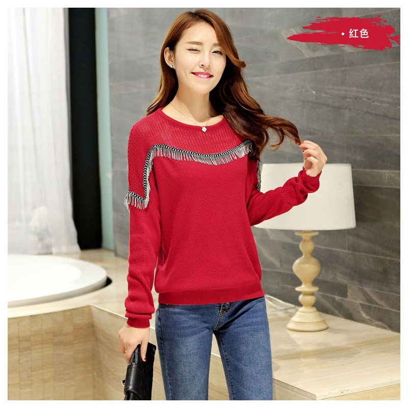 苹果 秋装新款韩版宽松针织衫<em>流苏毛衣外套</em>打