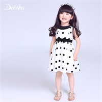 deesha<em>笛莎女童连衣裙</em>2015夏季新款黑白波点