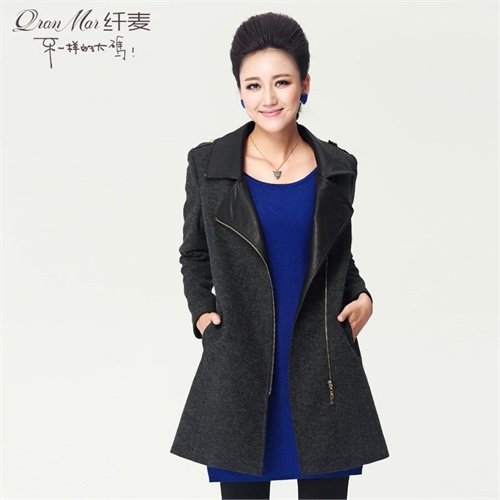 纤麦大码女装 2013秋冬新款女装领子拼皮毛呢