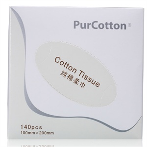PurCotton全棉时代 盒装抽拉式日用纯棉柔巾30g全棉平纹无纺布/10x20cm,140抽/盒800-000276