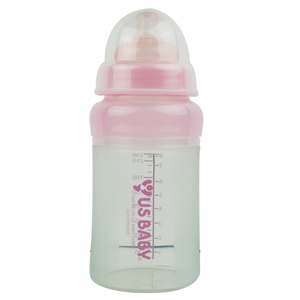 Usbaby 优生宽口硅晶防胀气奶瓶L230ML-粉