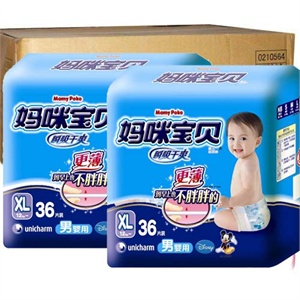 妈咪宝贝 瞬吸干爽纸尿裤大包男XL 超大号 36片*4包/箱