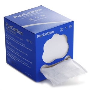 PurCotton全棉时代 盒装柔巾卷40g全棉平纹无纺布x10cm宽,卷径:11.5cm,1卷/盒800-000026