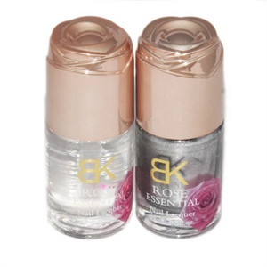BK玫瑰精油指甲油37#珠光炫彩银白15ml+BK玫瑰精油指甲油03#亮油15ml 赠 美甲贴花一张 花样随机