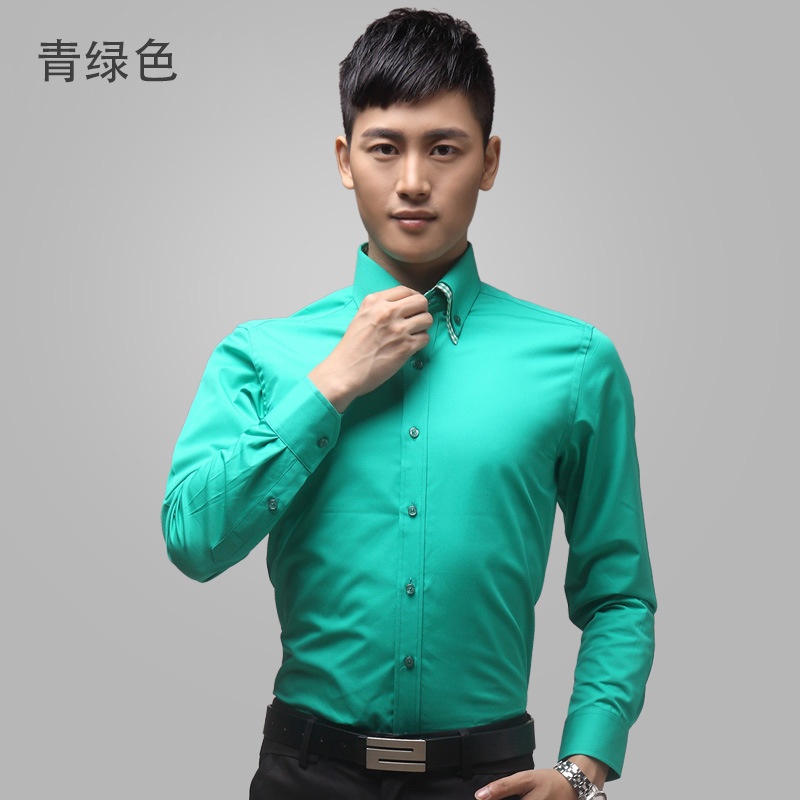 免烫纯色衬衫修身正装男士长袖棉衬衣cz_b21-cz_b31_cz—b26青绿色,38