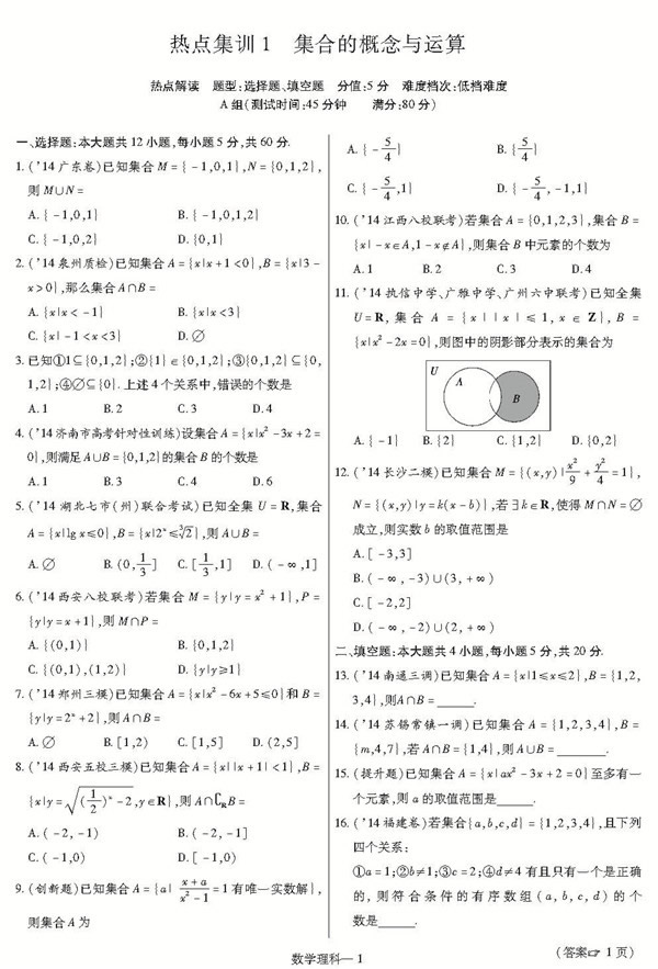 金考卷特快专递·2015高考命题热点集训 数学