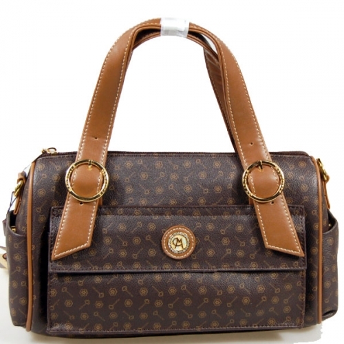 法国曼歌妮花朵深咖啡系列时尚手提正装斜跨两用包96204-75839