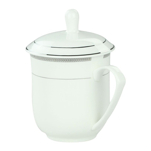 雅诚德 350ml贵族杯5只 花号:595银边 陶瓷带盖茶杯套装 水杯 杯子