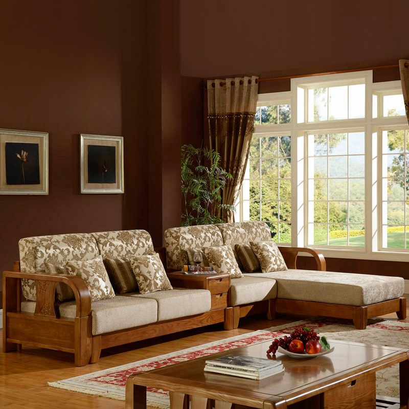 岭林 全实木沙发组合 中式客厅家具实木 白蜡木沙发 实木布艺沙发k821