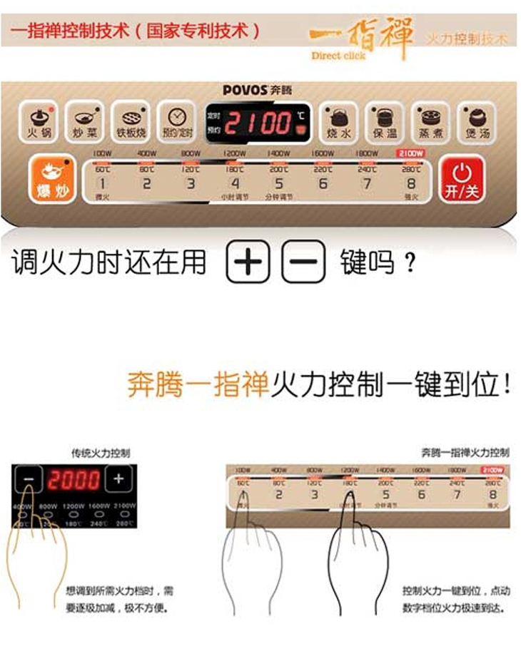 [当当自营]povos奔腾 电磁炉 ch2195数码显示,聚能线圈,微晶面板